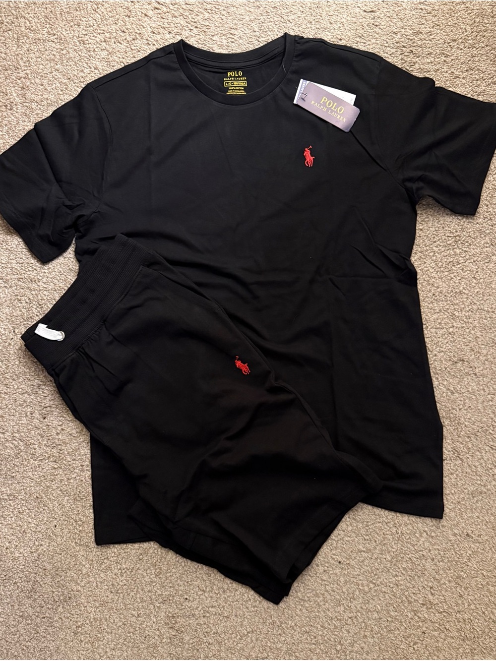 Ralph Lauren Black Athletic Shorts & Tee with Red Pony